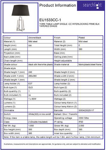 Vignette 3 produit Ref : EU1533CC-1 | YORK LAMPE A POSER SINGLE -CC INTERLOCKI