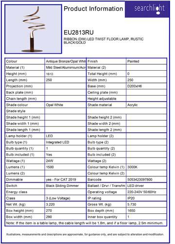 Vignette 3 produit Ref : EU2813RU | RIBBON (DIM) LED TWIST LAMPADAIRE, RUSTI