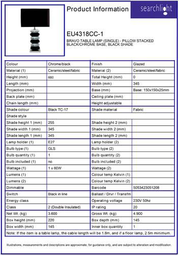 Vignette 3 produit Ref : EU4318CC-1 | BRAVO TABLE LAMP (SINGLE) - PILLOW STACK