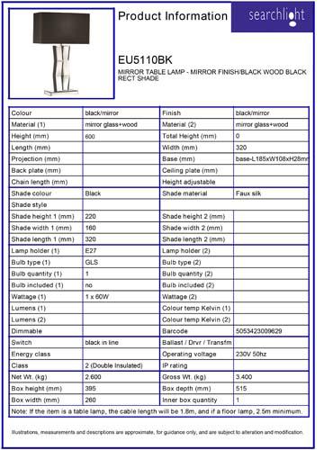 Vignette 3 produit Ref : EU5110BK | MIRROR LAMPE A POSER - MIRROR Finition/N