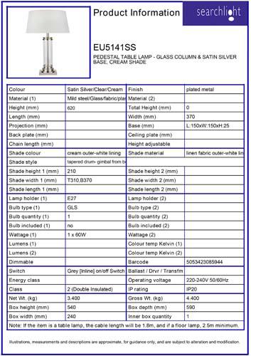 Vignette 3 produit Ref : EU5141SS | PEDESTAL LAMPE A POSER - COLONNE VERRE &