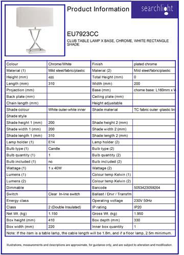 Vignette 3 produit Ref : EU7923CC | CLUB LAMPE A POSER X BASE, CHROME, Blanc