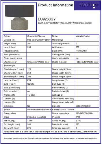 Vignette 3 produit Ref : EU9260GY | ZARA Gris CEMENT LAMPE A POSER AVEC abat
