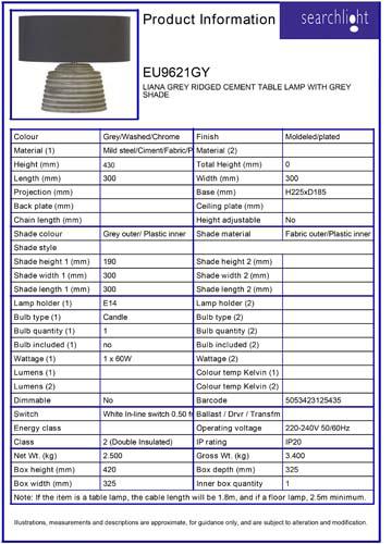 Vignette 3 produit Ref : EU9621GY | LIANA Gris RIDGED CEMENT LAMPE A POSER A