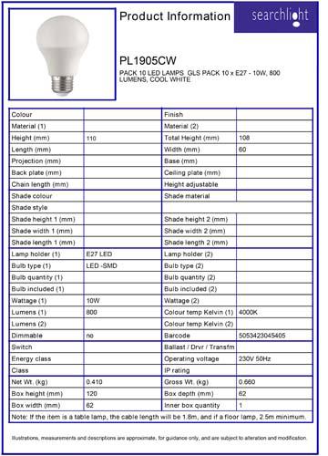 Vignette 3 produit Ref : PL1905CW | PACK 10 LED LAMPS  GLS PACK 10 x E27 - 1