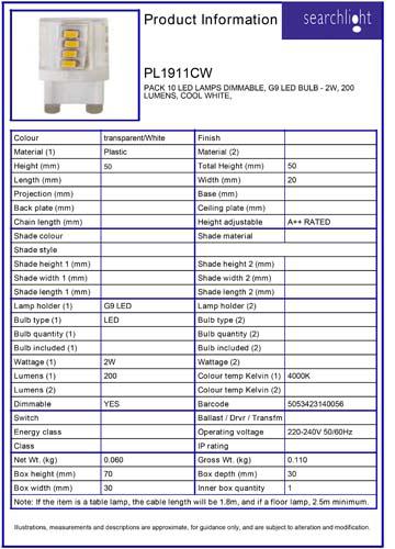 Vignette 3 produit Ref : PL1911CW | PACK 10 LED LAMPS DIMMABLE, G9 LED BULB