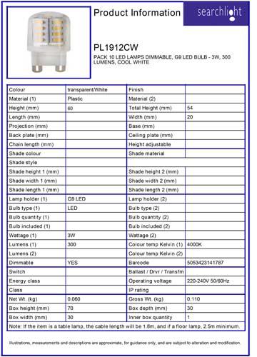 Vignette 3 produit Ref : PL1912CW | PACK 10 LED LAMPS DIMMABLE, G9 LED BULB