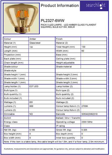 Vignette 3 produit Ref : PL2327-6WW | PACK 5 LED LAMPS  - LED AMBER GLASS FILA