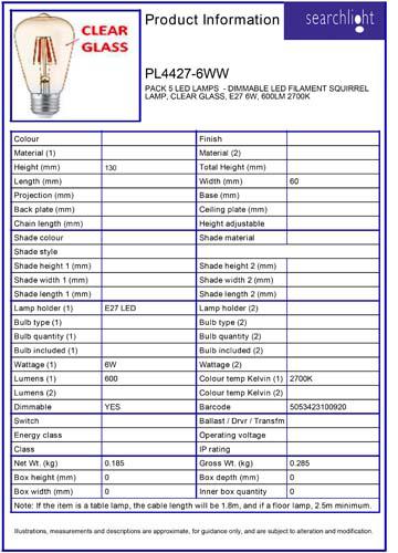 Vignette 3 produit Ref : PL4427-6WW | PACK 5 AMPOULES LED FILAMENT DIMMABLE SQ