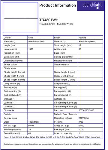 Vignette 3 produit Ref : TR4801WH | TRACK & SPOT - 1 METRE Blanc